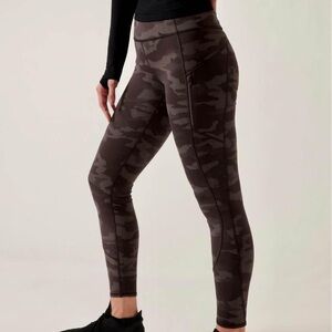 Athleta Rainier Lined Reflective Black Silver Gray Camo Tights Leggings XS